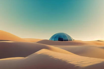 Minimalist Dome in Desert Landscape - A Study in Architectural Simplicity AI Image