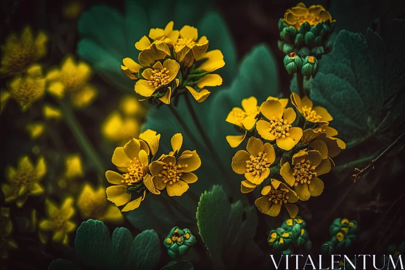 AI ART Mystical Yellow Flowers on Dark Background
