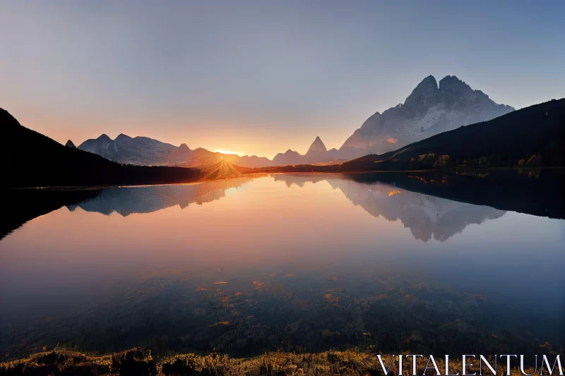 Sunrise Over Lake in Mountains - Panoramic Landscape AI Image