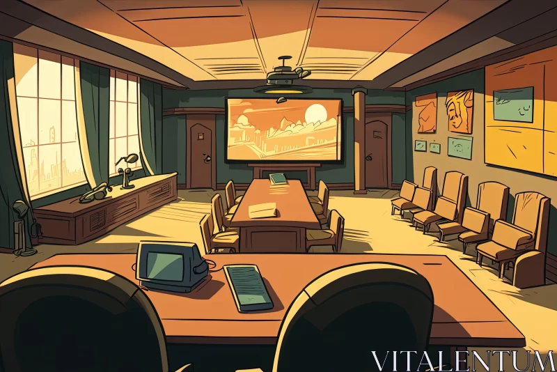 Animated Conference Room in Richly Colored Cartoon Style AI Image