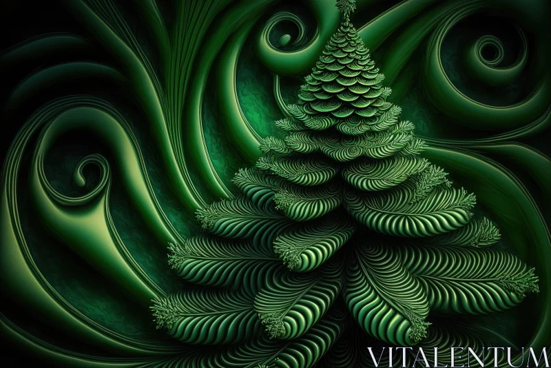 Festive Green Christmas Tree: An Intricately Sculpted Digital Artwork AI Image