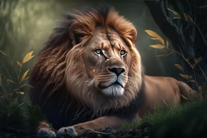 Lion in the Forest - A Realistic Portrait AI Image