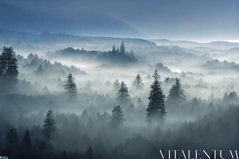 Misty Morning in Mountainous Vistas - Aerial Abstractions in Art AI Image