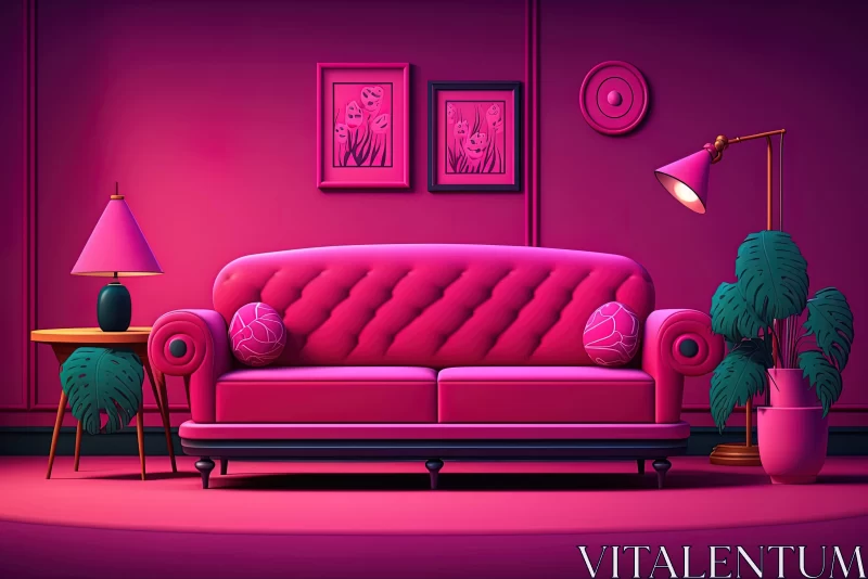 Romantic and Luxurious Pink Room Illustration AI Image