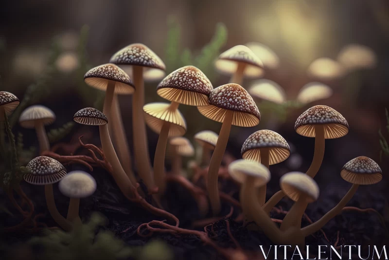 Detailed Forest Mushrooms: A Soft-Focus Exploration AI Image