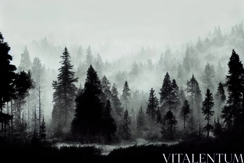 Gothic Black and White Foggy Forest - Norwegian Landscape AI Image