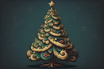 Intricate Doodle Christmas Tree in Baroque Chiaroscuro Style AI Image