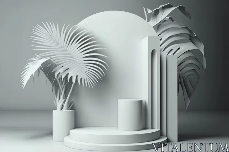 AI ART Monochrome 3D Stage Design with Intricate Foliage
