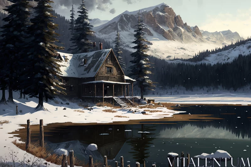 Winter Wonderland: A Rustic Cabincore Landscape AI Image