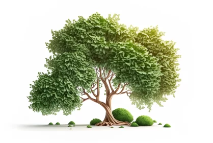 3D Rendered GardenScape: Isolated Tree with Green Leaves AI Image