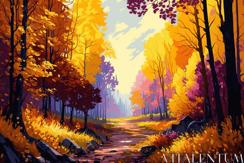 Autumn Forest Path: A Plein-Air Realism Painting AI Image