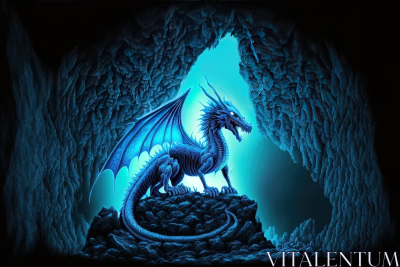 AI ART Blue Dragon in Cavern - A Mysterious and Intricately Detailed Artwork