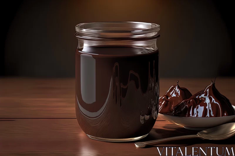 Digital Artwork of Chocolate Jar with Spoon - Monochrome Depth AI Image