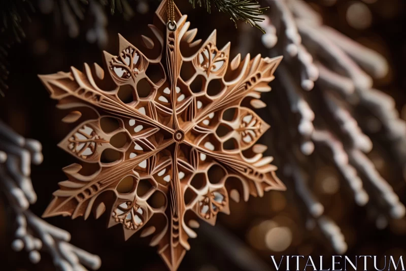 Intricate Snowflake Ornament on Christmas Tree AI Image