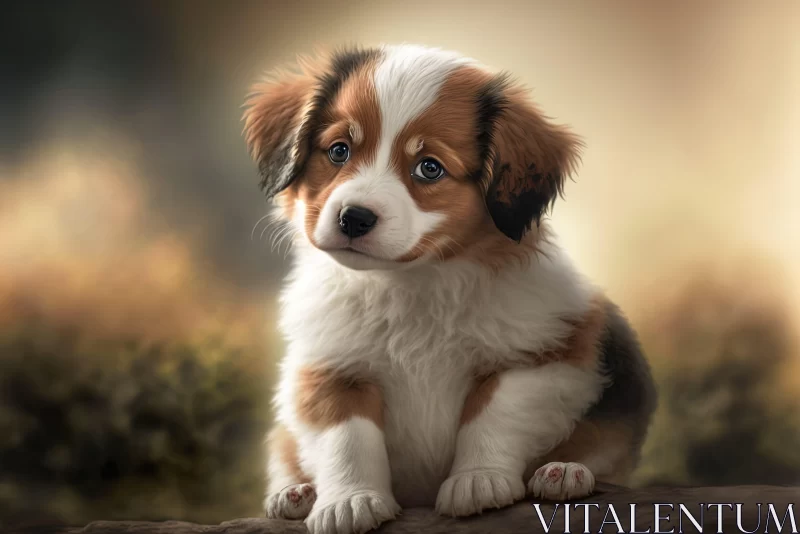 Realistic Digital Portrait of a Puppy in Nature AI Image