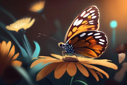 Butterfly on Flower: A Study in Realistic Color and Lighting