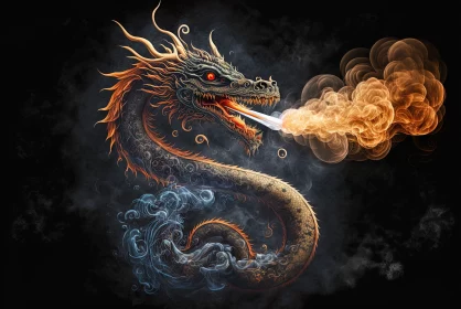 East Meets West: Graceful Dragon Amidst Smoke and Light