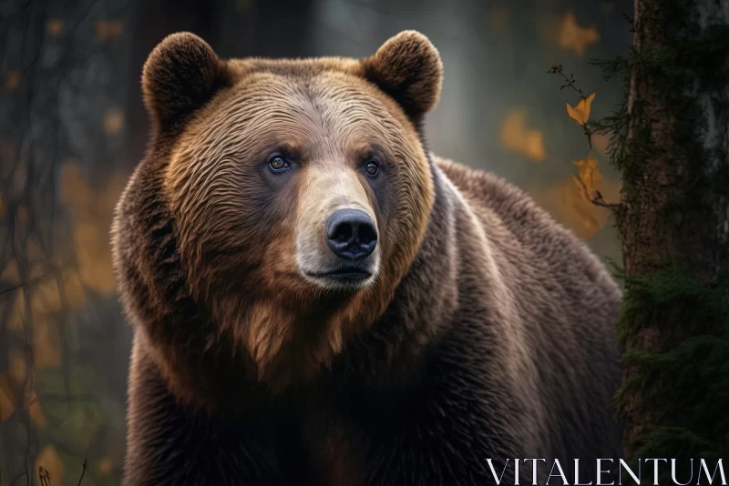 Emotive Portraiture of a Brown Bear in the Forest AI Image