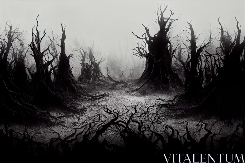Monochromatic Artwork of Dark Forest - A Study in Desolation AI Image