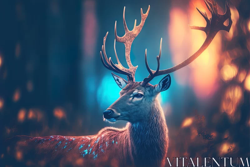 Surreal Forest Scene with Deer: A Dreamlike Photorealistic Portrayal AI Image