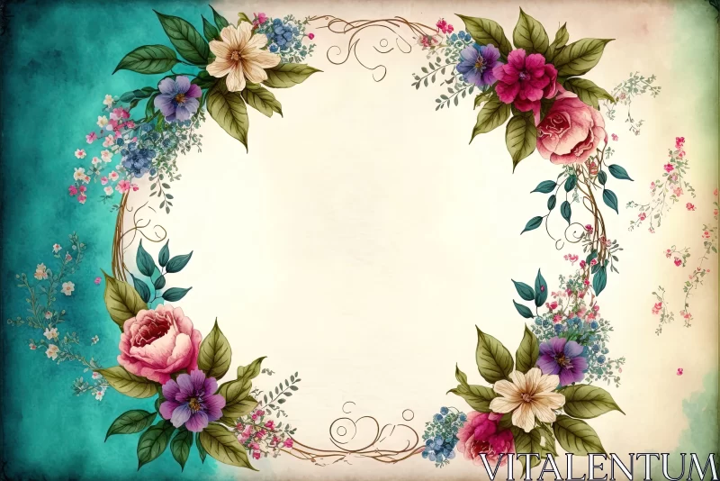 Vintage Floral Frame with Rococo Ornateness and Naturecore AI Image