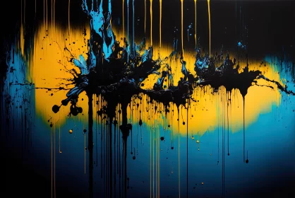 Abstract Blue and Yellow Drip Painting with Luminous Skies