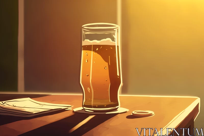 Cartoon Realism Illustration of a Beer Glass with Note AI Image