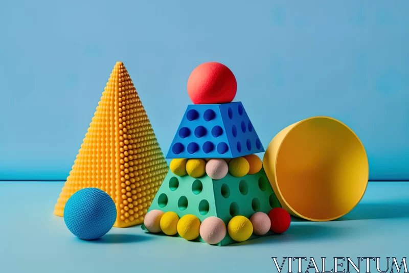 Colorful Toy Blocks and Balls in Geometric Balance AI Image