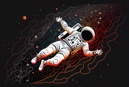 Psychedelic Astronaut Floating in Space Artwork AI Image