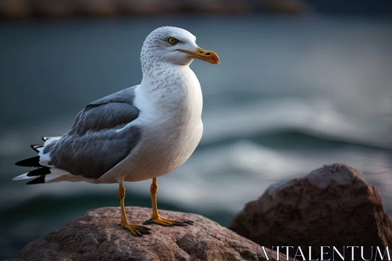 Seagull at Beach: A Study in Soft Focus and Bold Lines AI Image