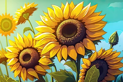 Sunflower Field Illustration in Pop Art Style