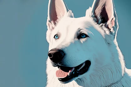 White Shepherd Illustration with Blue Eyes