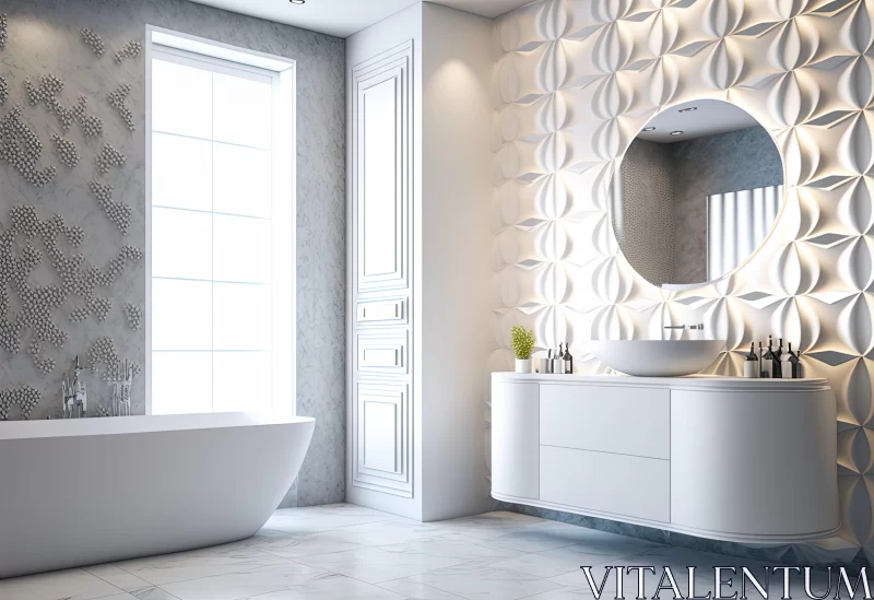 AI ART Zen-Inspired White Bathroom with Curved Mirrors and Silhouette Lighting