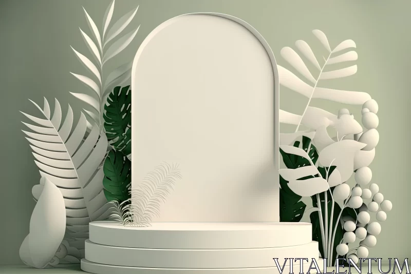 Minimalist 3D Rendered Frame with Tropical Plants AI Image