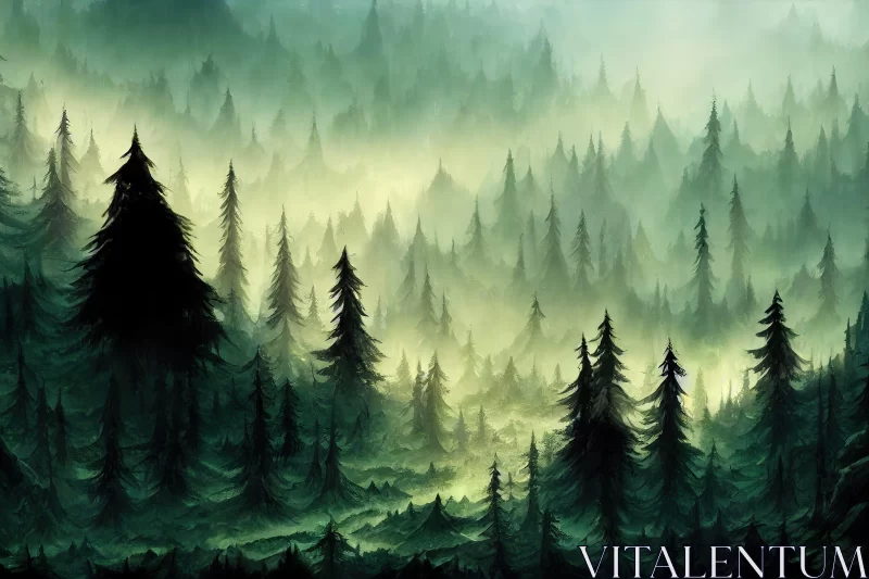 Mystical Foggy Forest - A Norwegian Nature Landscape AI Image