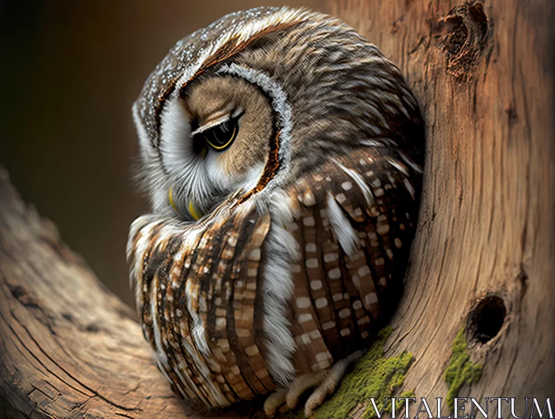 Slumbering Owl in the Woods: A Prize-winning Wildlife Portrait AI Image