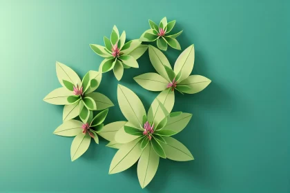 Symmetrical Green Paper Flowers - A Statement of Environmental Awareness AI Image
