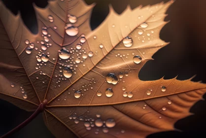 Autumn Leaf with Water Droplets - Nature-Inspired Art