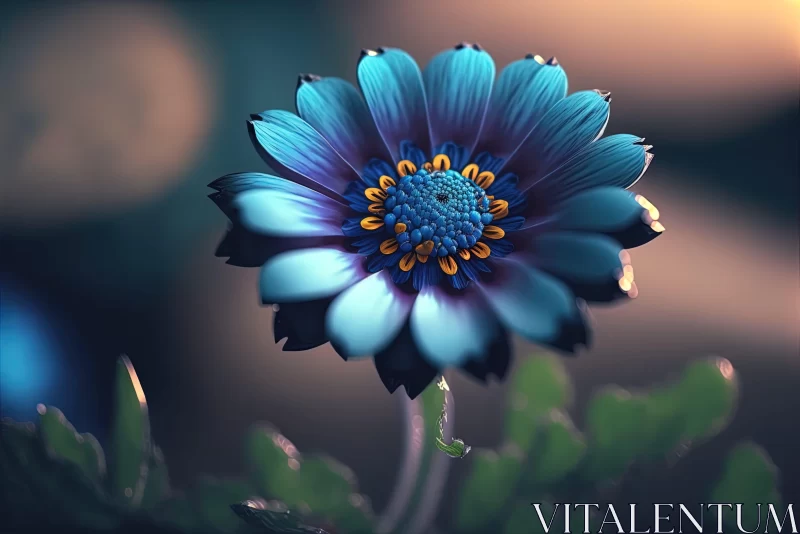 Captivating Blue Flower in Cartoon Style AI Image