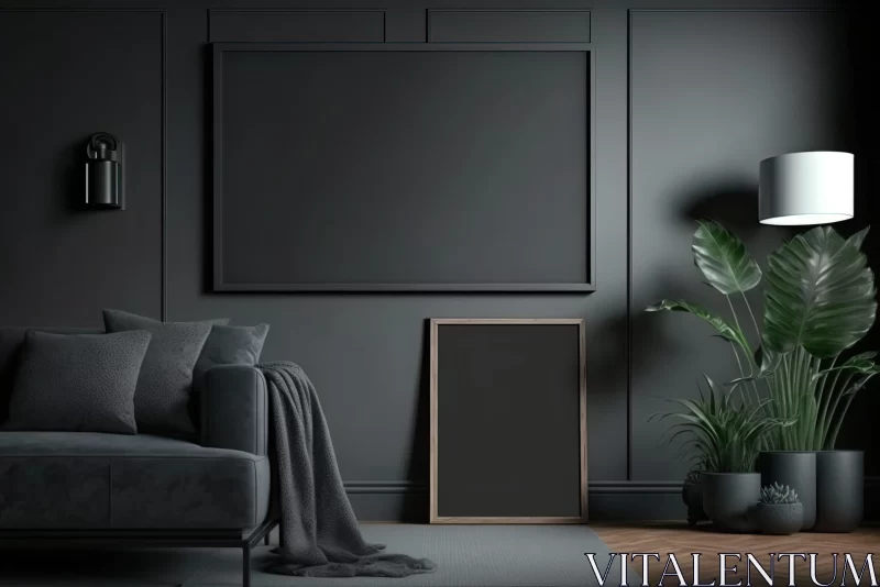 Contemporary Minimalist Living Room with Dark Atmosphere AI Image