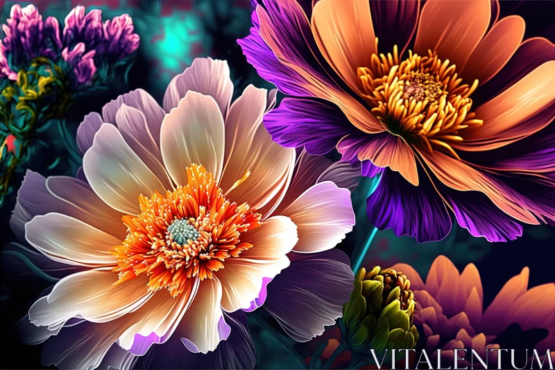 Intricate Floral Arrangements: Neon Art Nouveau AI Image