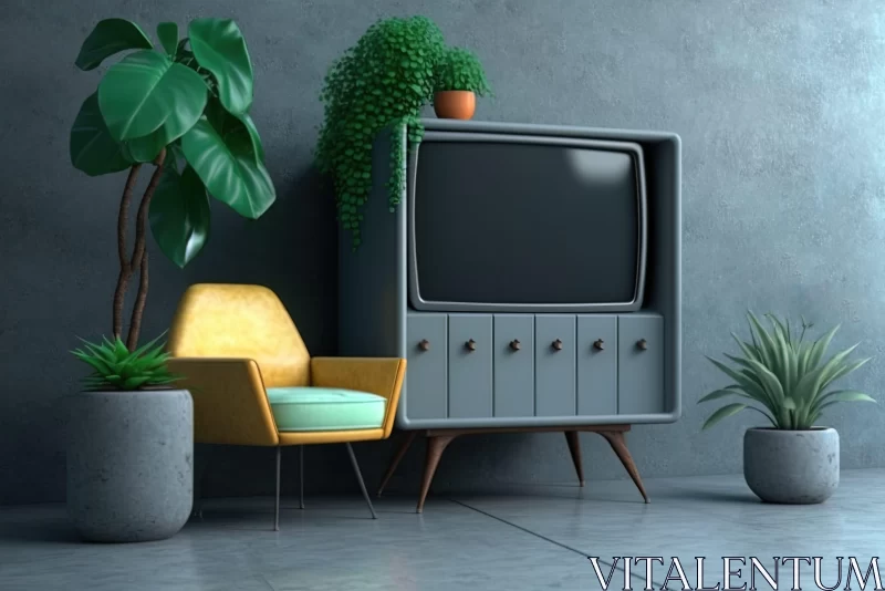 Retro-Style Illustration of Television by Blue Wall AI Image