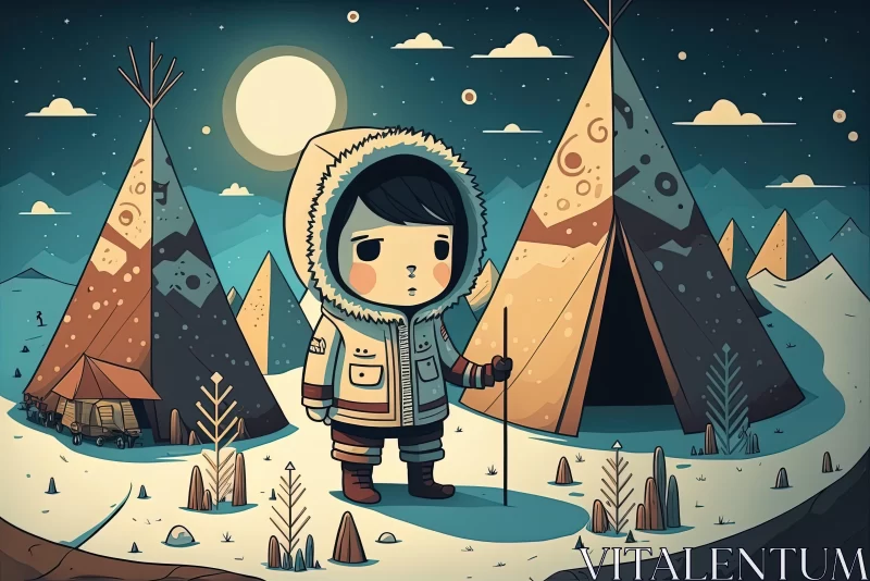 Snowy Landscapes and Charming Characters: An Illustrative Journey AI Image