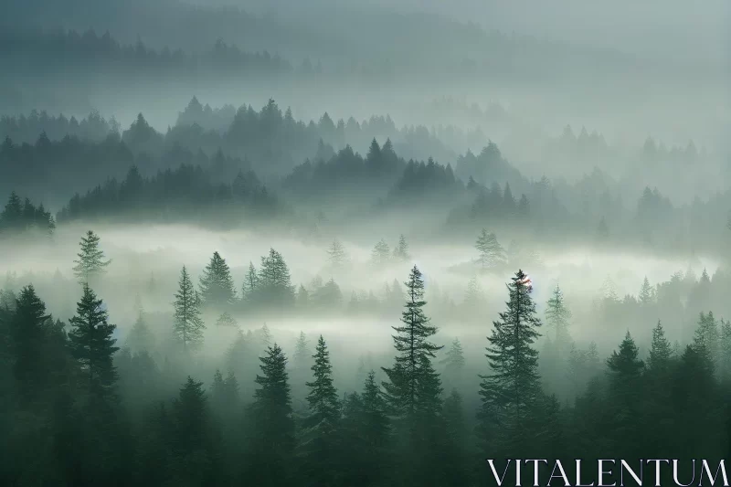Misty Forest Mountain View: Atmospheric Landscape Photography AI Image