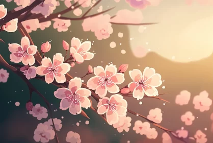 Cherry Blossoms under Sunlight: A Cartoon Style Artwork