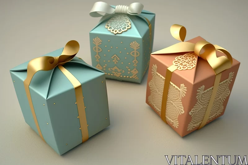 AI ART Delicate 3D Rendered Gift Boxes with Gold and Blue Details