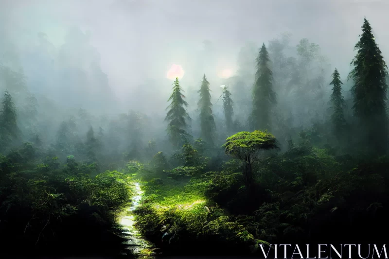 Misty Forest Landscape - Emerald Nature Art AI Image
