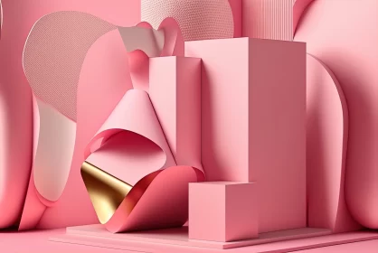 Pink and Gold Abstract 3D Illustration in Studio