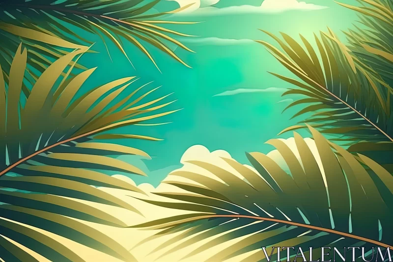 Tropical Beach and Palm Leaves - Atmospheric Perspective AI Image