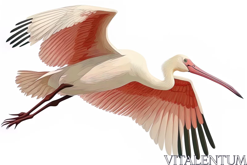White Ibis in Flight: A Colorized, Traditional Artwork AI Image